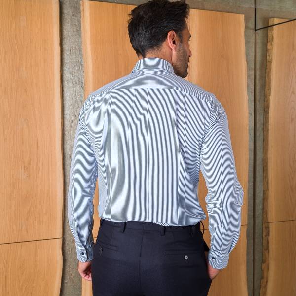 Chemise stretch à rayures avec poche blanc marine
