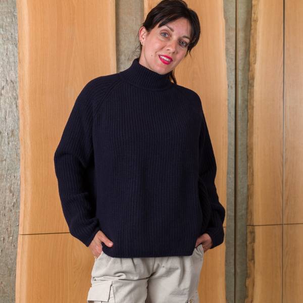 Pull cachemire maille anglaise marine