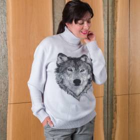 Pull col roulé loup en cashmere bleu céleste