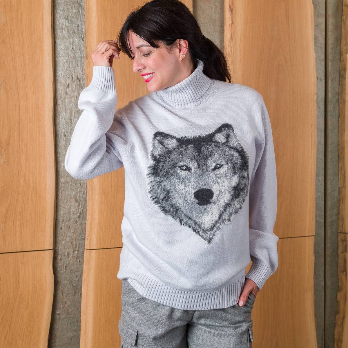Pull col roulé loup en cashmere bleu céleste
