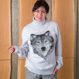 Pull col roulé loup en cashmere bleu céleste