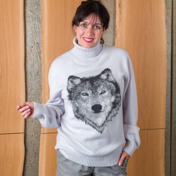 Pull col roulé loup en cashmere bleu céleste