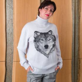 Pull col roulé loup en cashmere bleu céleste