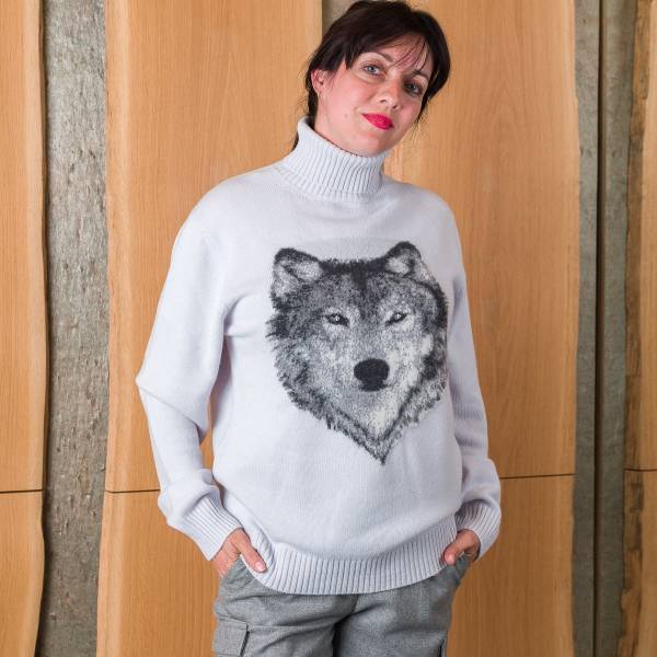 Pull col roulé loup en cashmere bleu céleste