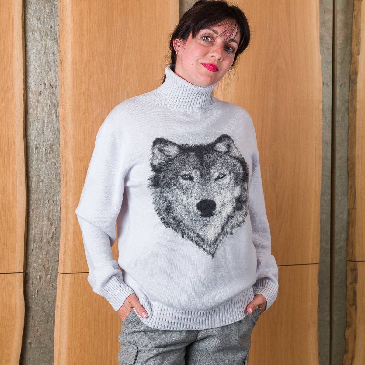 Pull col roulé loup en cashmere bleu céleste