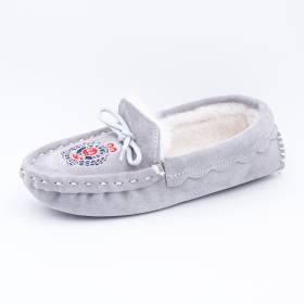 Chaussons mouton brodés AAllard Megève light grey