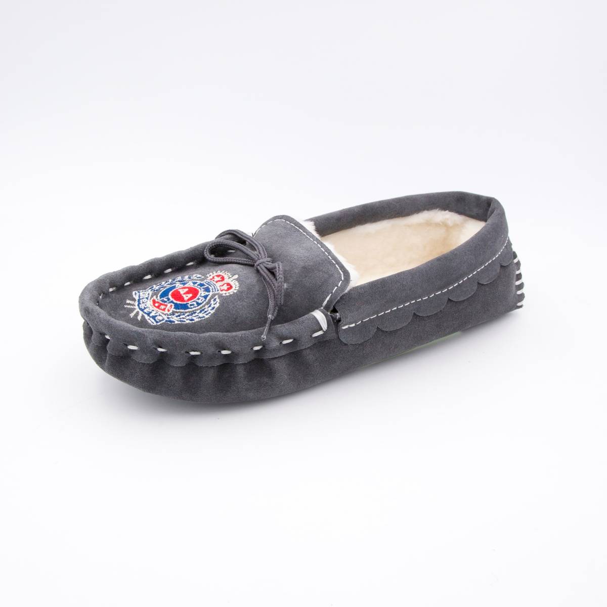 Chaussons mouton brodés AAllard Megève gris
