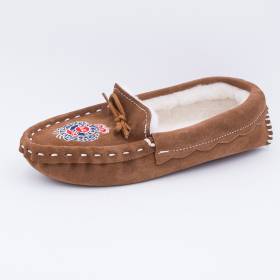 Chaussons mouton brodés AAllard Megève brun