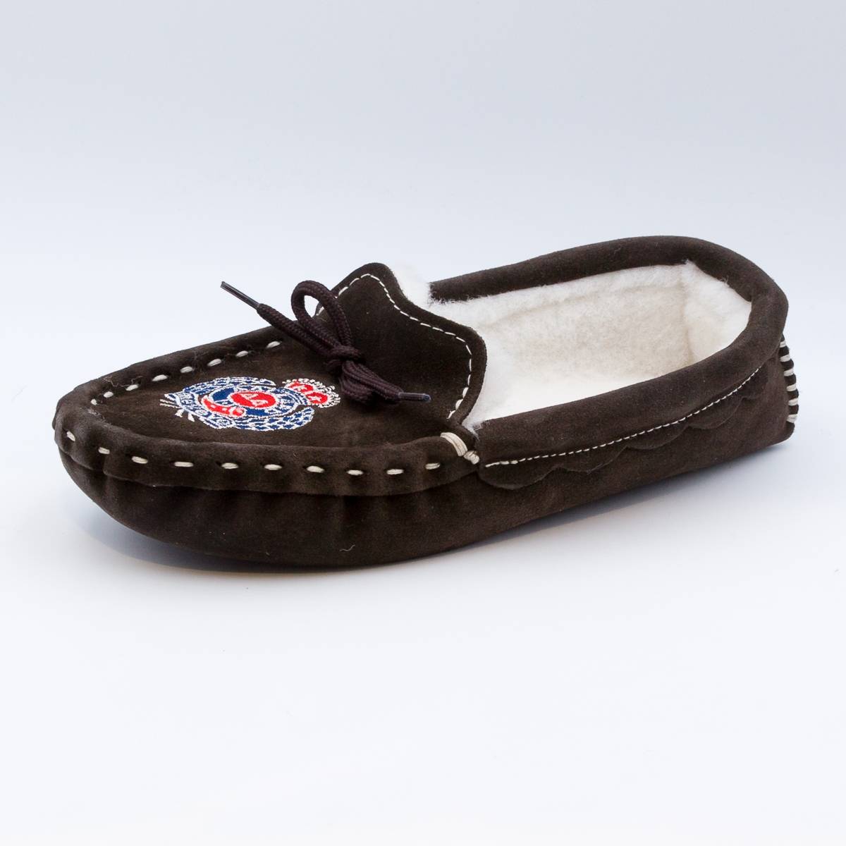Chaussons mouton brodés AAllard Megève dark brown