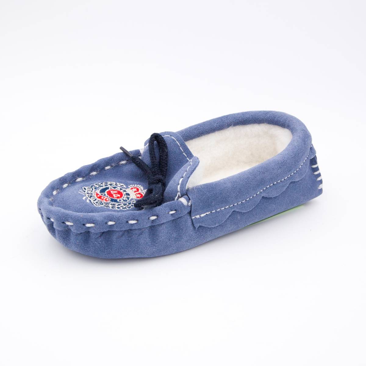 Chaussons mouton brodés AAllard Megève bleu acier