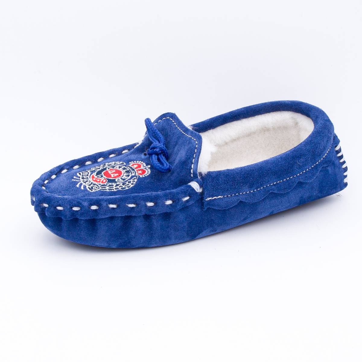 Chaussons mouton brodés AAllard Megève bleu roi