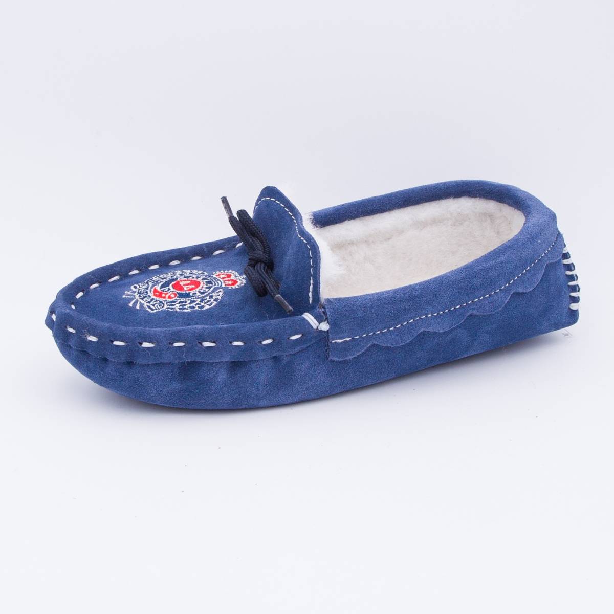 Chaussons mouton brodés AAllard Megève denim