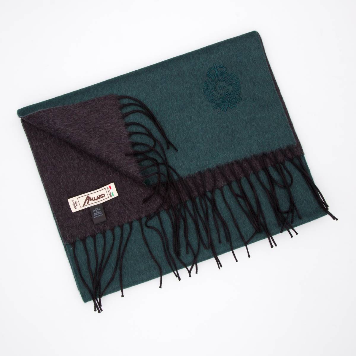 Echarpe bicolore en soie et cashmere kaki marron .