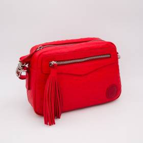 Sac pompon en cuir façon autruche rouge rouge .
