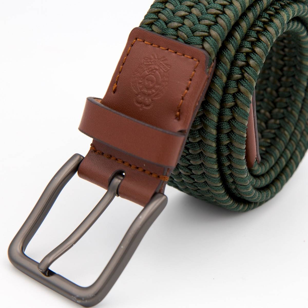 Ceinture tressée bimatière kaki sapin chesnut