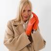 Gants en cerf et cashmere femme orange écru naturel
