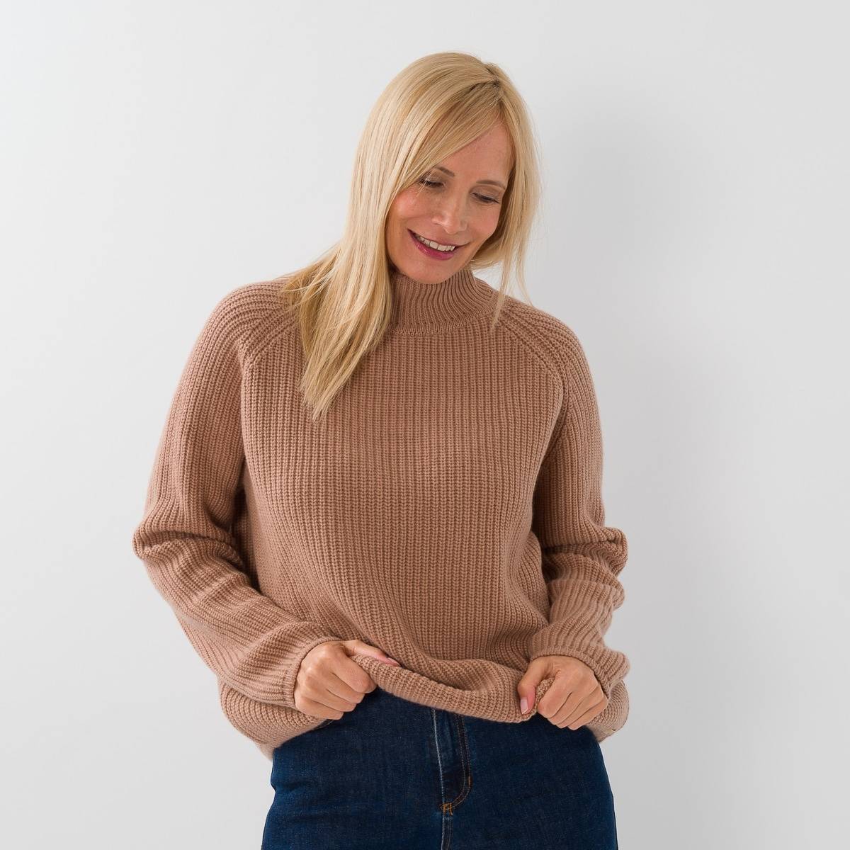 Pull cachemire maille anglaise cannelle
