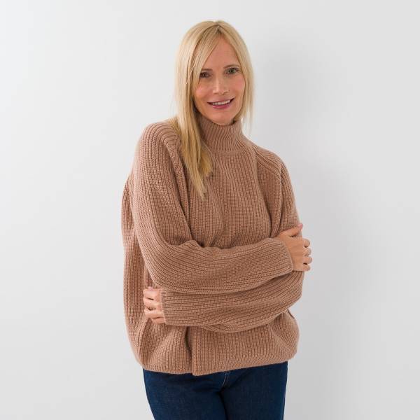 Pull cachemire maille anglaise cannelle
