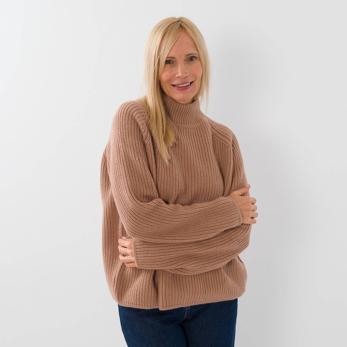 Pull cachemire maille anglaise cannelle