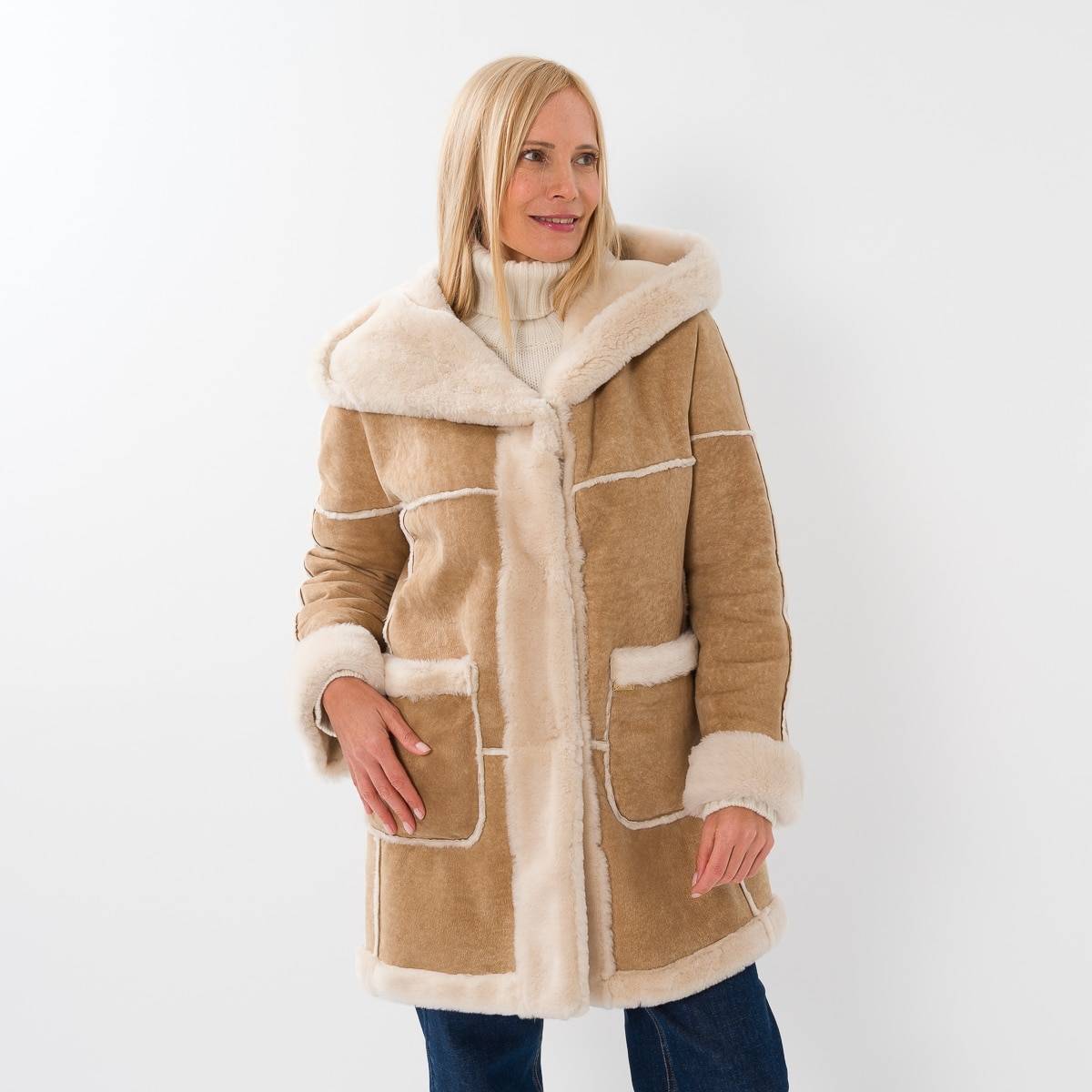 Manteau shearling reversible beige