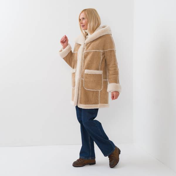 Manteau shearling reversible beige