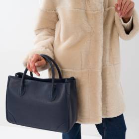 Sac à main cabas en cuir grainé navy navy