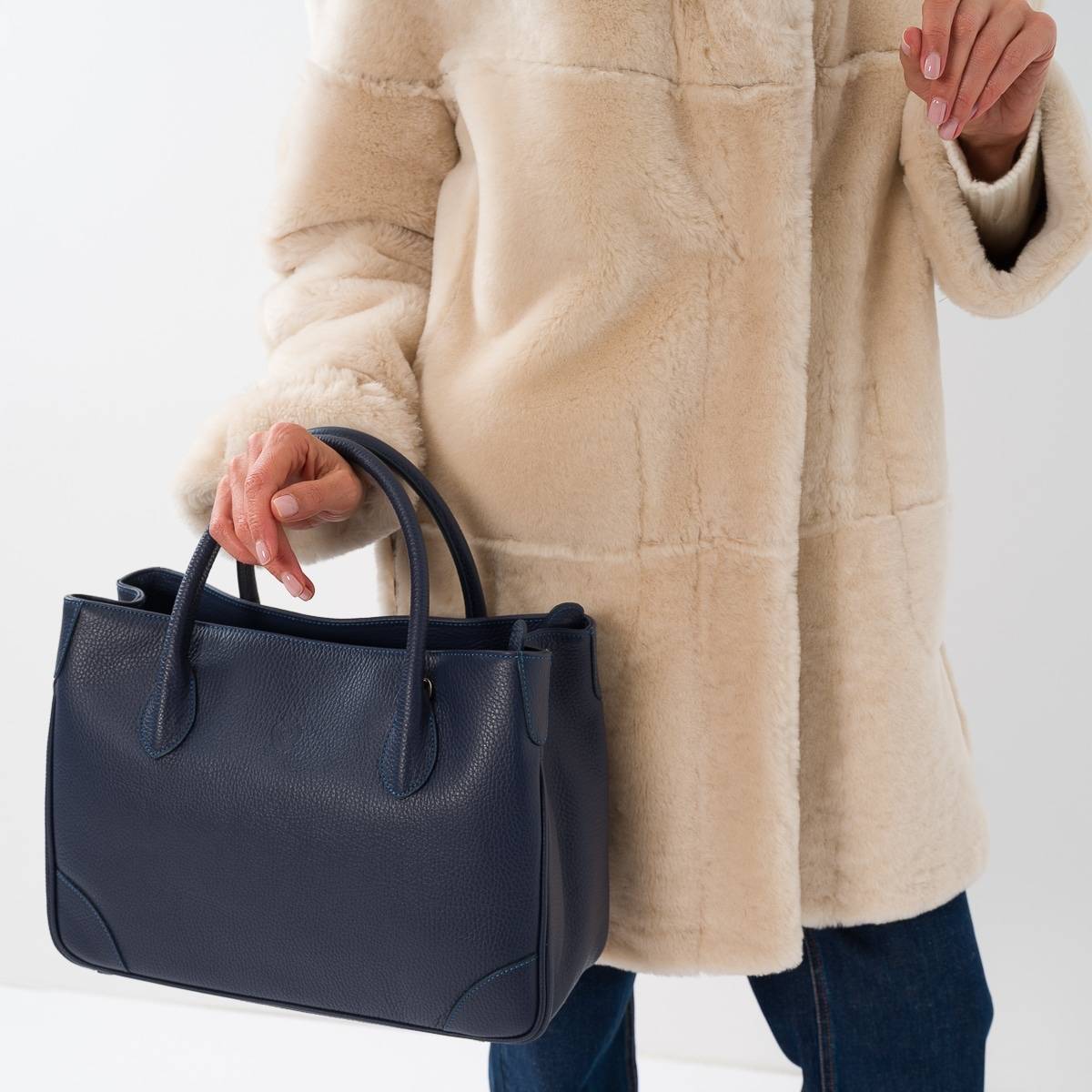 Sac à main cabas en cuir grainé navy navy