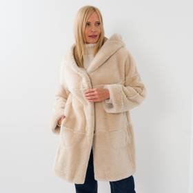 Manteau shearling reversible beige