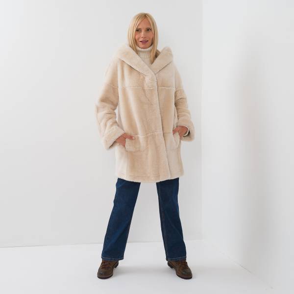 Manteau shearling reversible beige