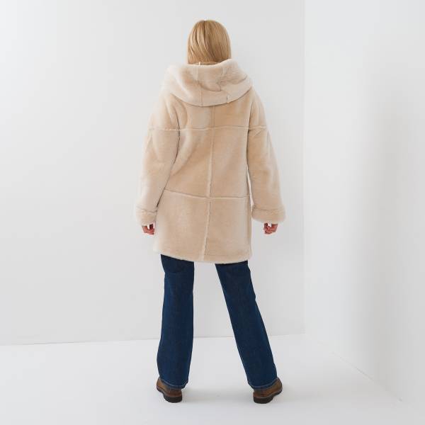 Manteau shearling reversible beige