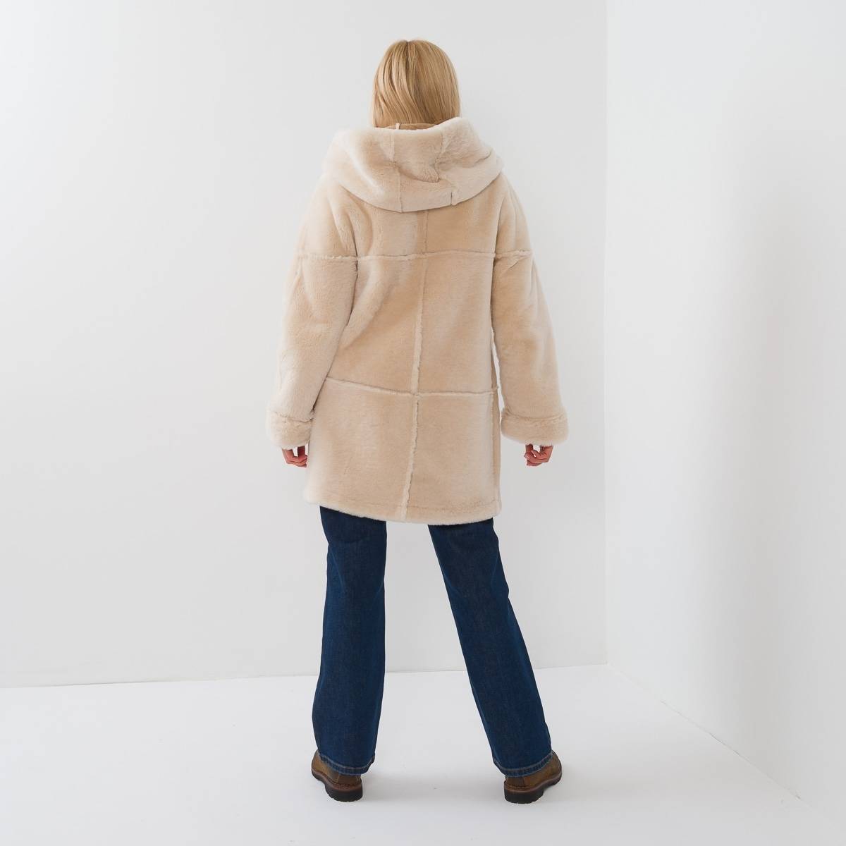 Manteau shearling reversible beige