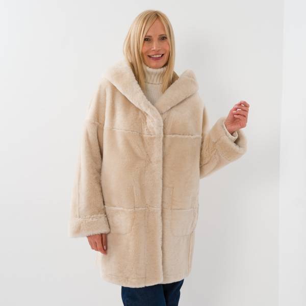 Manteau shearling reversible beige