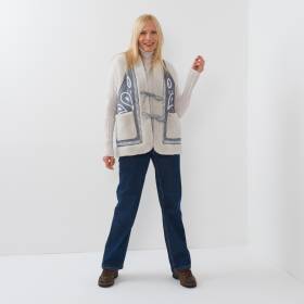 Gilet sans manches brodé mouton denim écru