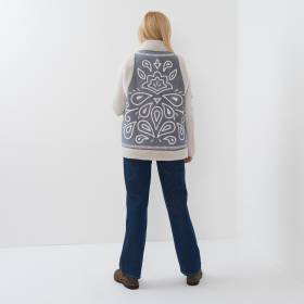 Gilet sans manches brodé mouton denim écru