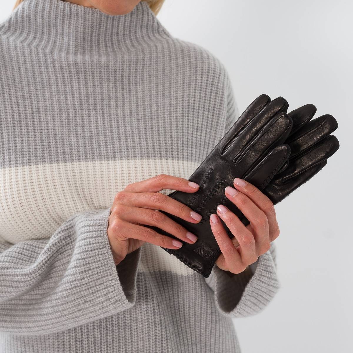 Gants femme cuir baguettes surpiquées noir noir noir