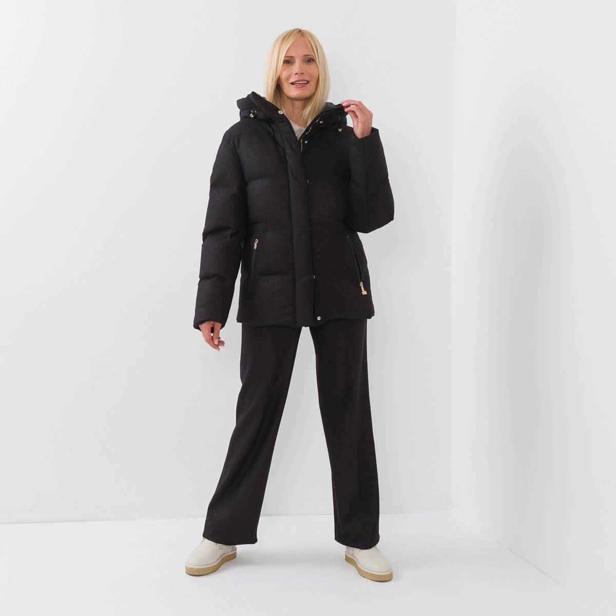 Parka duvet mi longue noir or