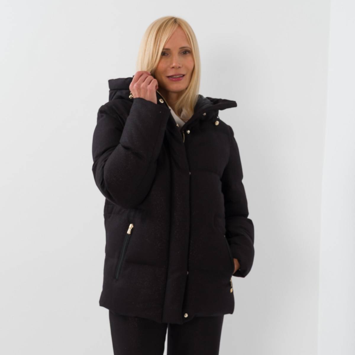 Parka duvet mi longue noir or
