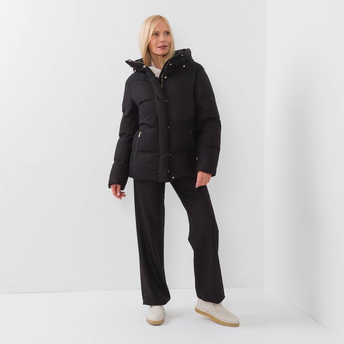 Parka duvet mi longue noir or