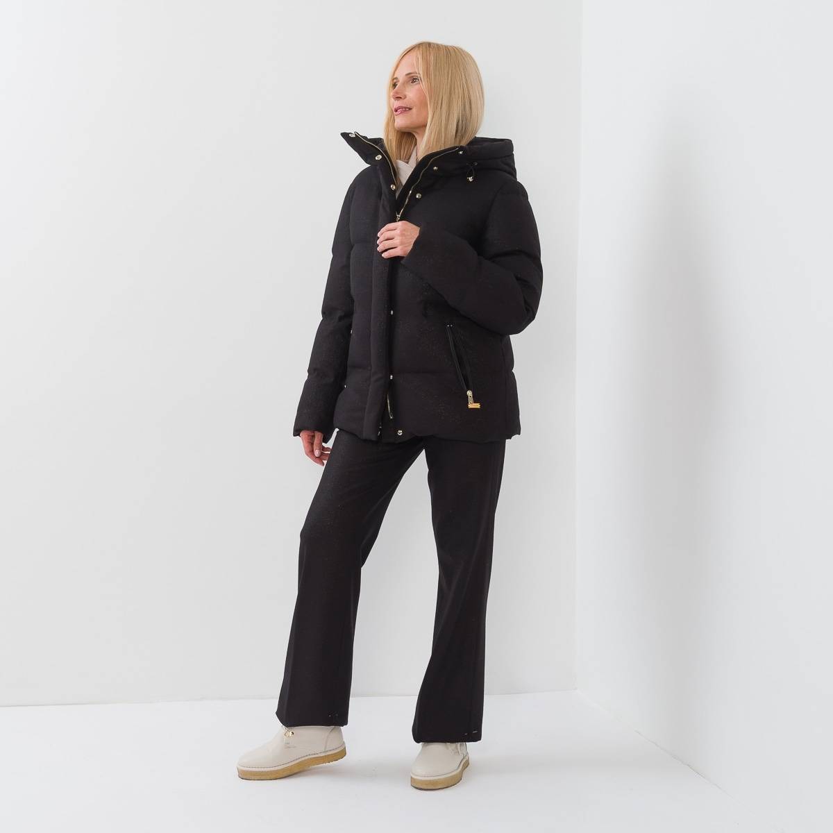 Parka duvet mi longue noir or