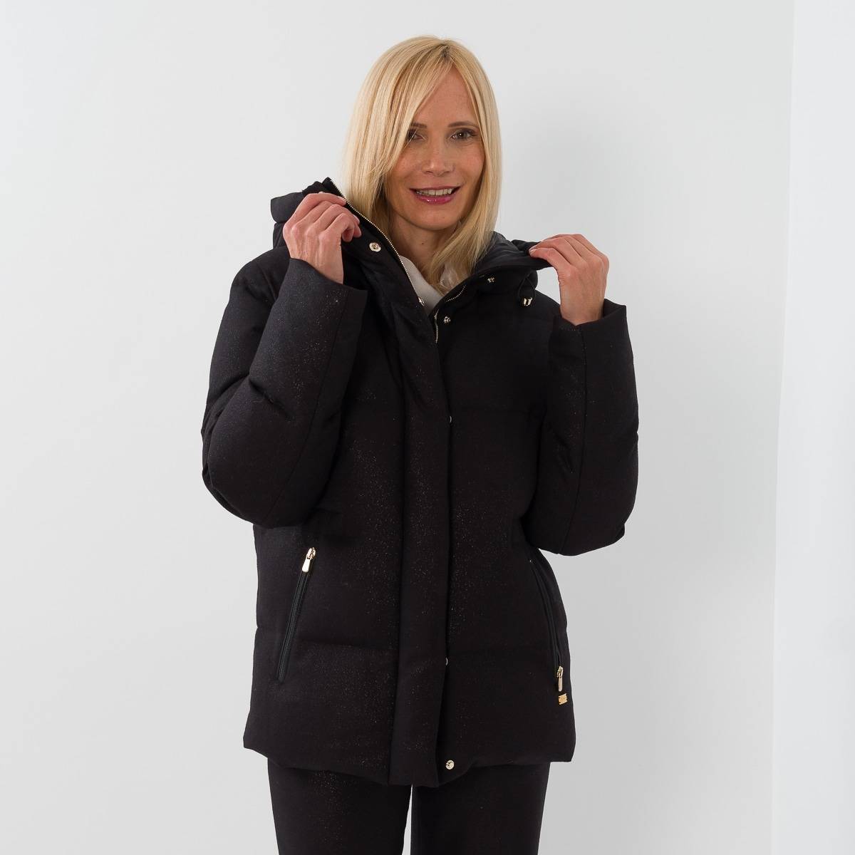 Parka duvet mi longue noir or