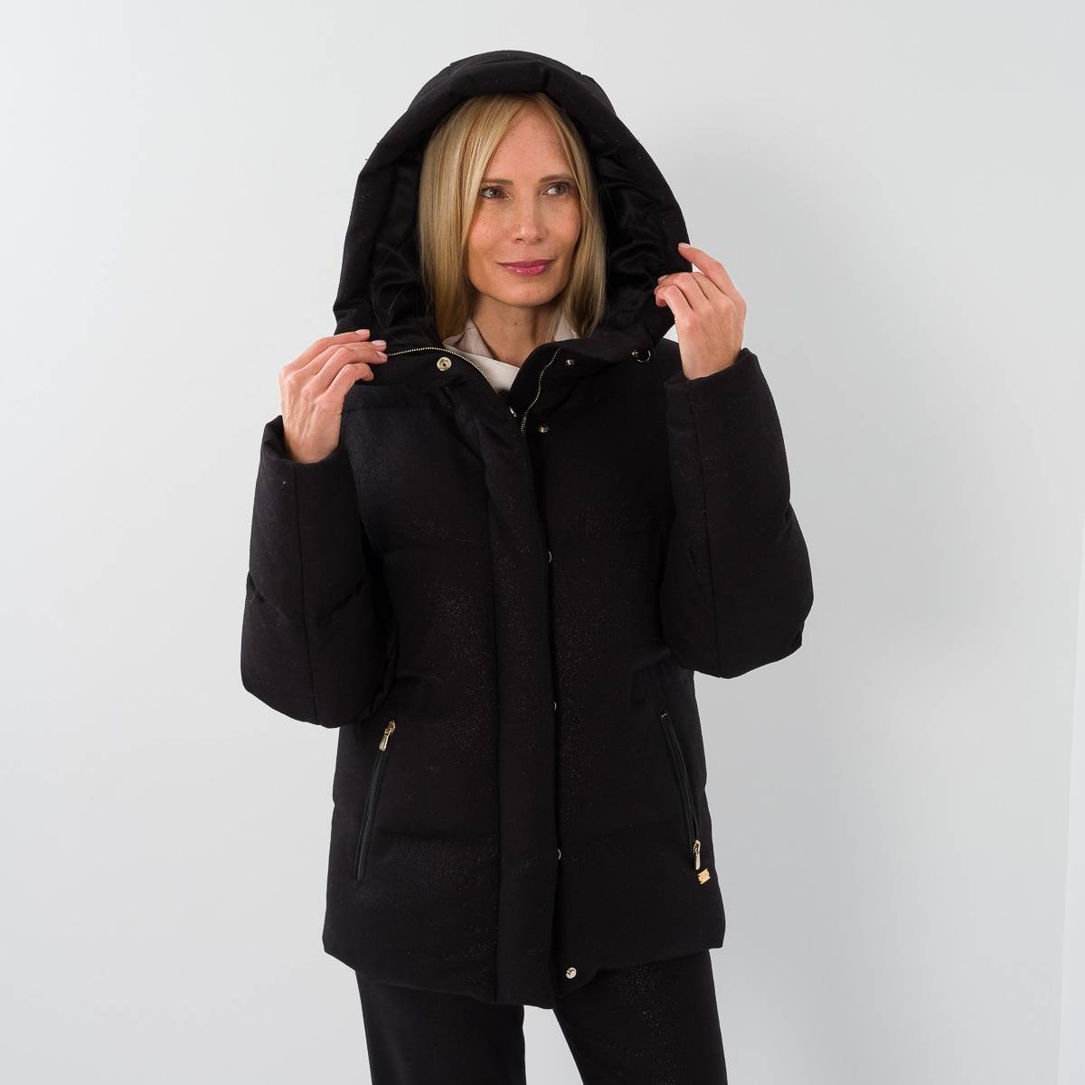 Parka duvet mi longue noir or