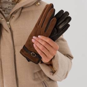 Gants femme en nappa et suède marron noisette naturel