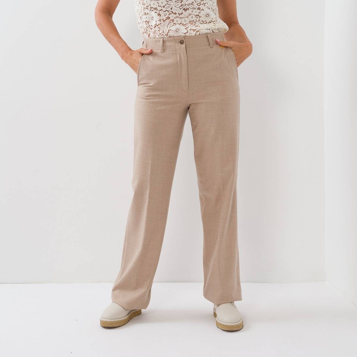 Pantalon large beige or