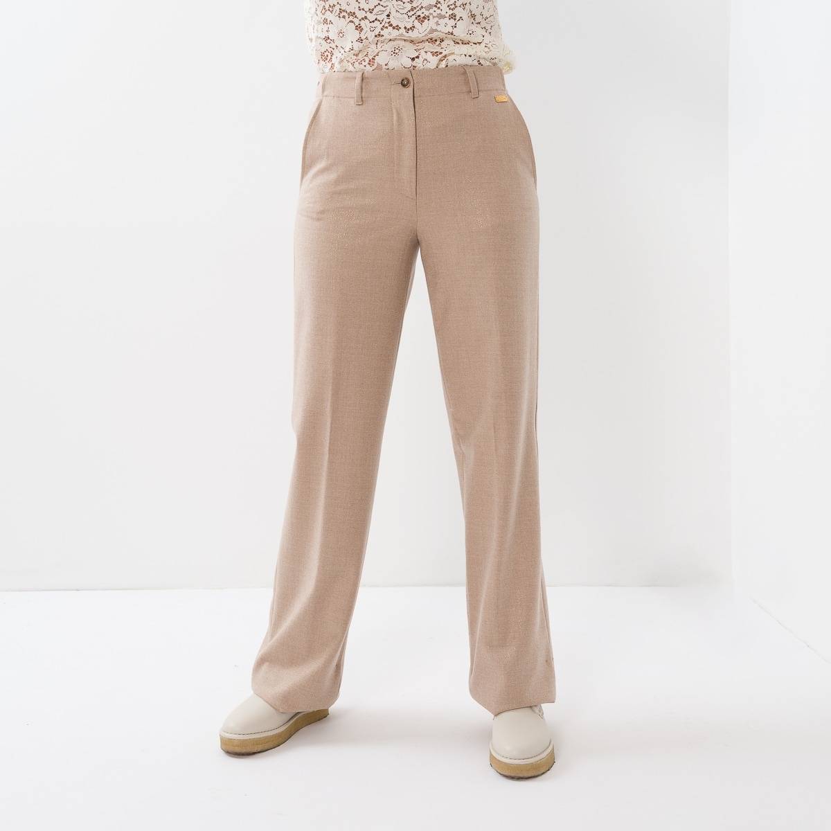 Pantalon large beige or