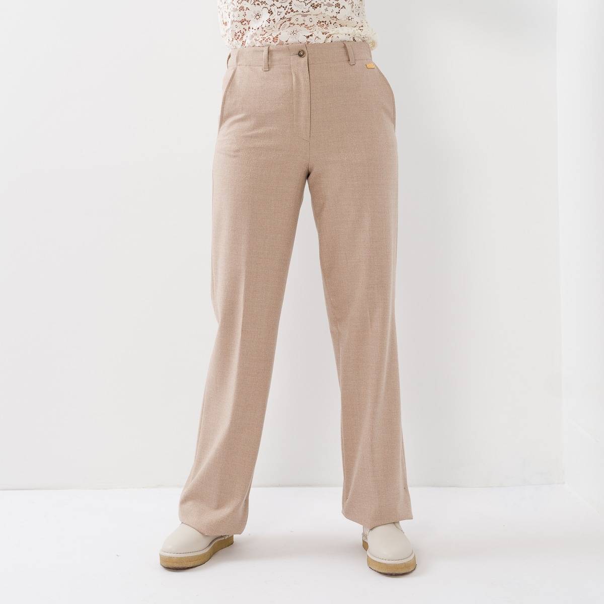 Pantalon large beige or