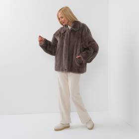 blouson vison imprimé chevron grey light grey