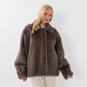 blouson vison imprimé chevron grey light grey