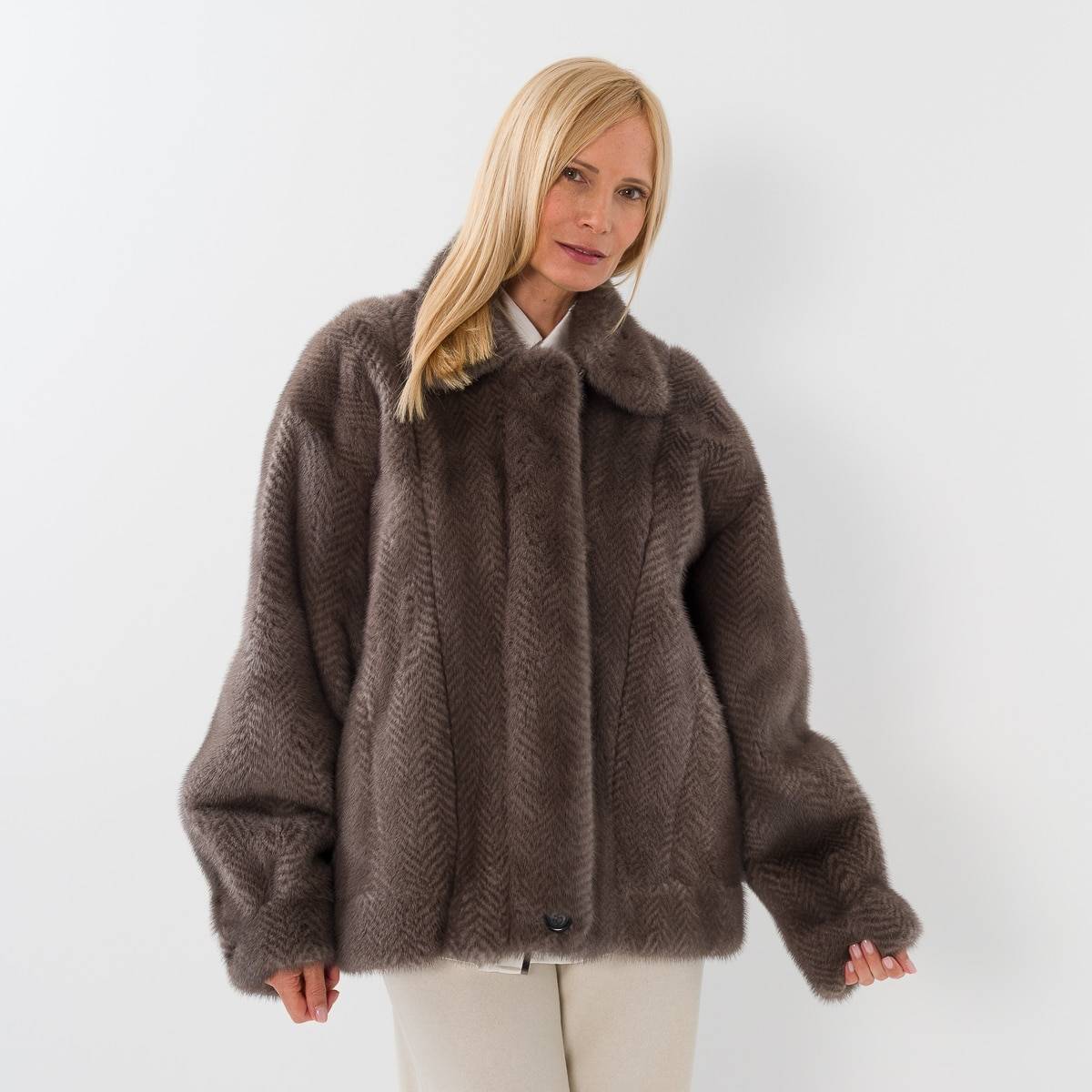 blouson vison imprimé chevron grey light grey