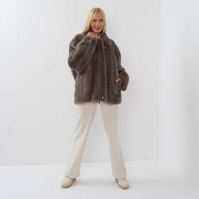 blouson vison imprimé chevron grey light grey