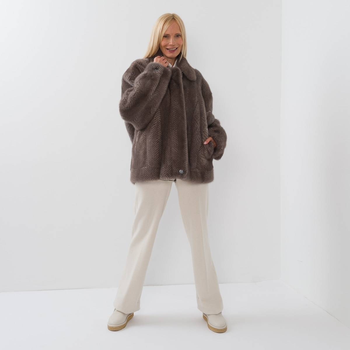 blouson vison imprimé chevron grey light grey